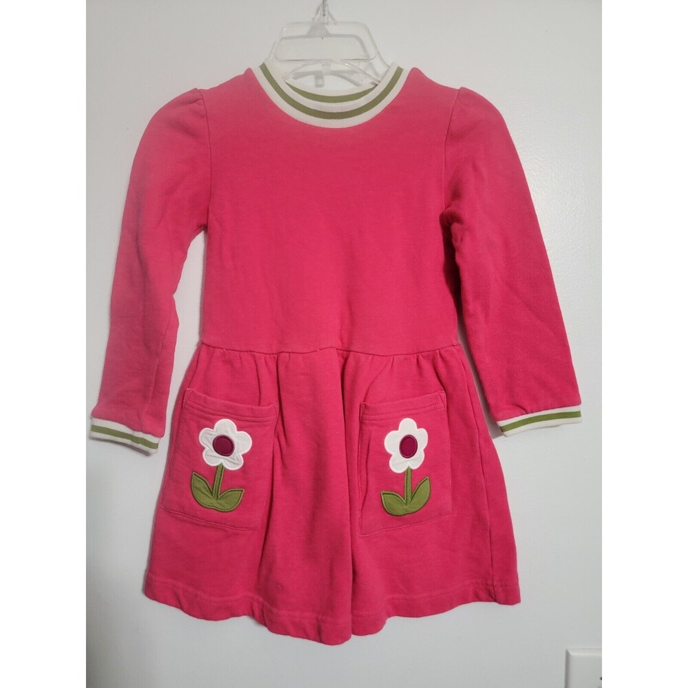Mini Boden Pink Floral Pocket Dress size 5-6Y Girls A Line Long Sleeve